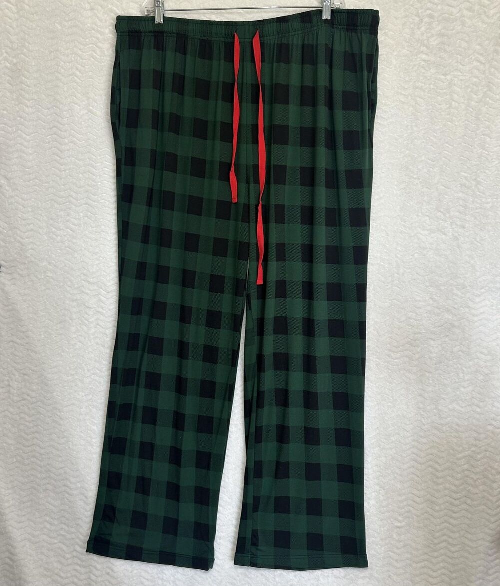 Jammies For Your Families Pajama Pants Mens 3XLT Green Plaid‎ Pockets Drawstring